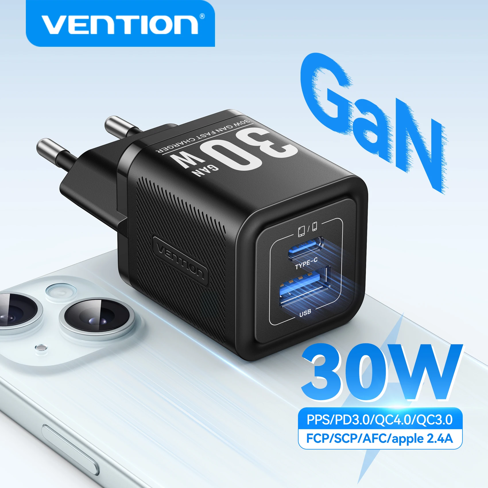Vention 30W GaN Charger PD3.0 QC4.0 USB C  Charger  for iPhone 16 15 14 Pro Samsung S24 Xiaomi iPad Air Laptop Phone Charger