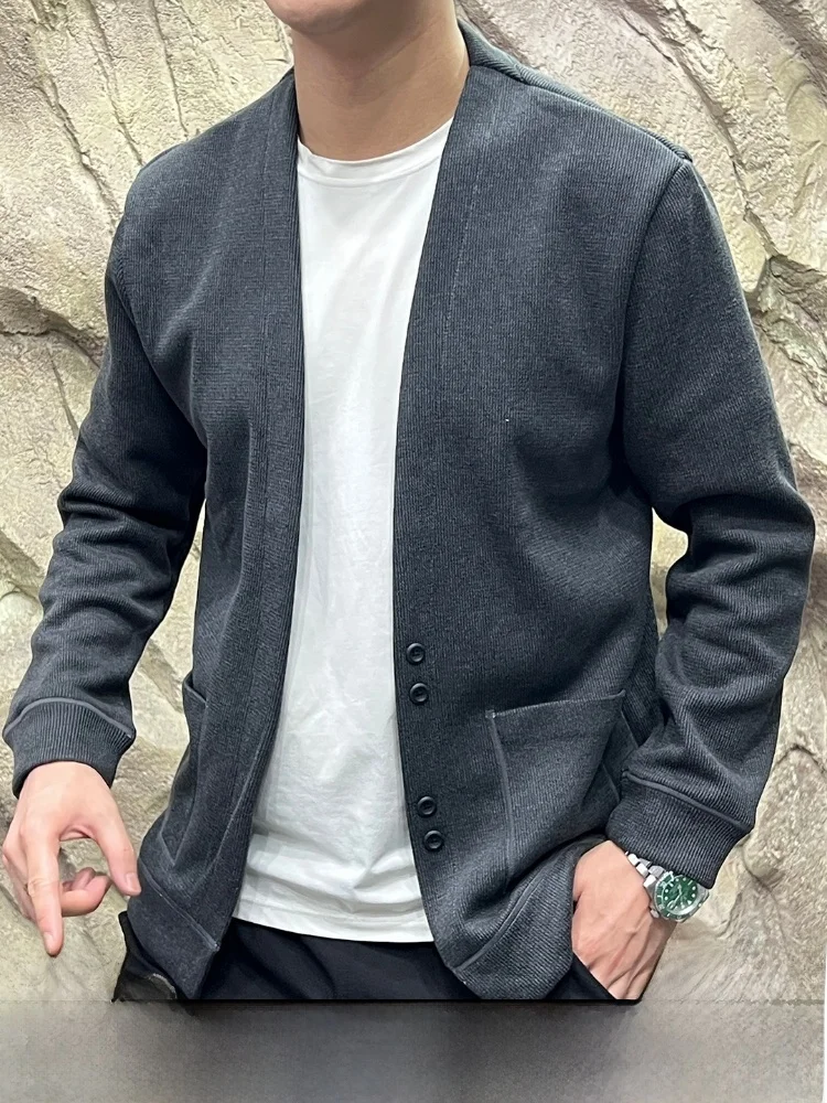 

Men's Slim Fit Knitted Cardigan Coat Wool Blend Inner Casual Sle Long Sve V-Ne Warmth Outerwear Faion Autumn Winter