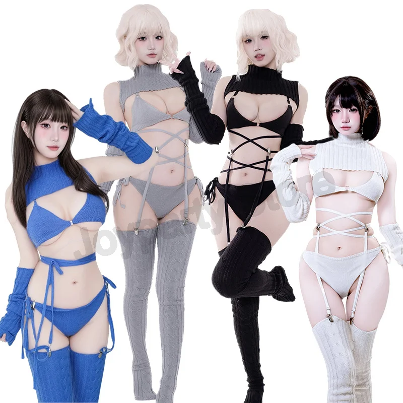 

Knitted sexy lingerie Combat Uniform Tight Jumpsuit Cosplay Women Anime Movies Assassin Mesh Hollow Bodysuit Clothes Costume