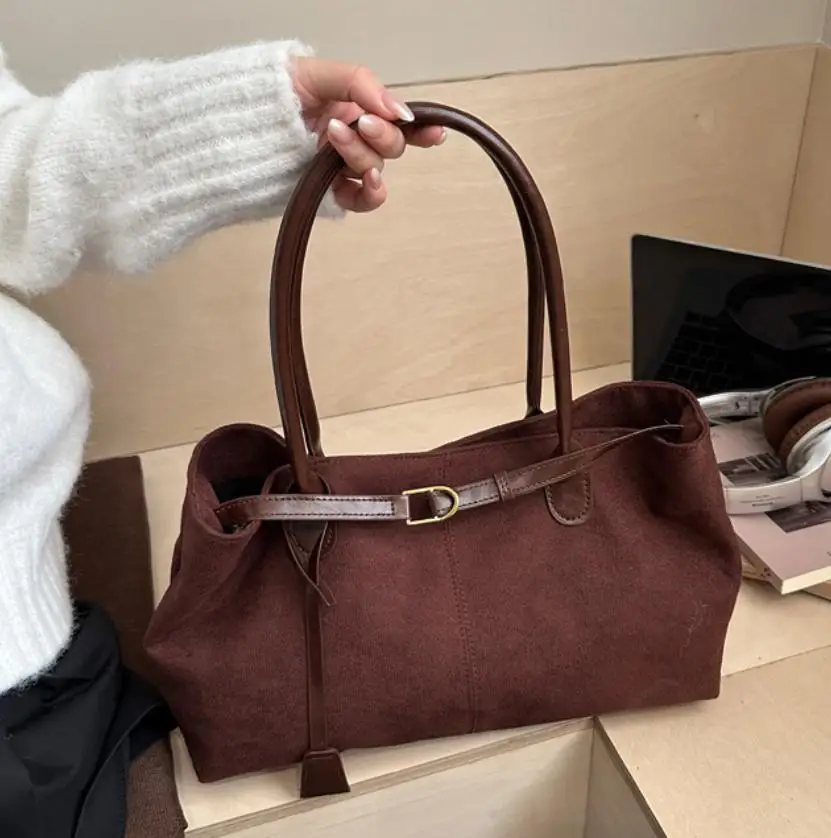 

Vintage Faux Suede Handbag, Large Capacity Trendy Simple Armpit Shoulder Bag, Hand Held Tote Bags for Women, Work, Travel, Party