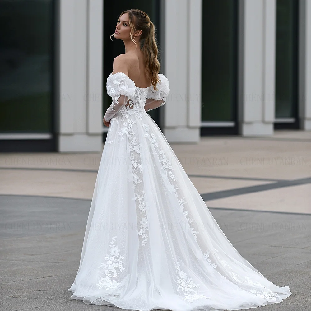 Beach Bohemia Wedding Dresses 2024 Puff Sleeves  A-line Wedding Bride Dress Illusion Sexy Dress For Women 2024 Vestidos De Novia