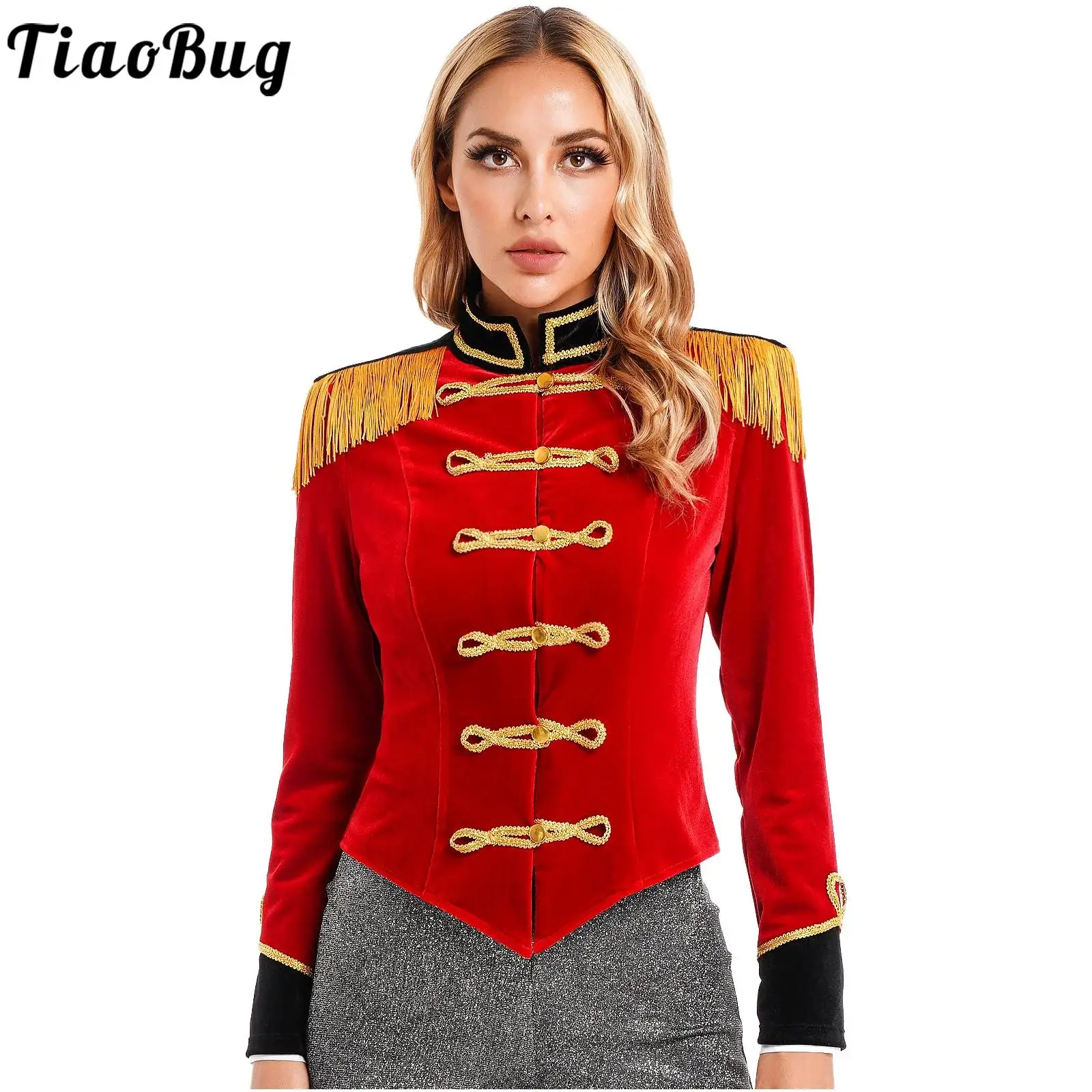 

Womens Ringmaster Jacket Circus Costume Long Sleeve Fringe Tassel Shoulder Jacket Coat Circus Tailcoat Halloween Dress Up