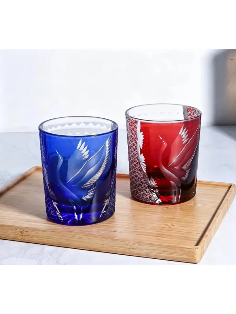 Hand-carved Songhe longevity whisky crystal glass high value light luxury retro cup