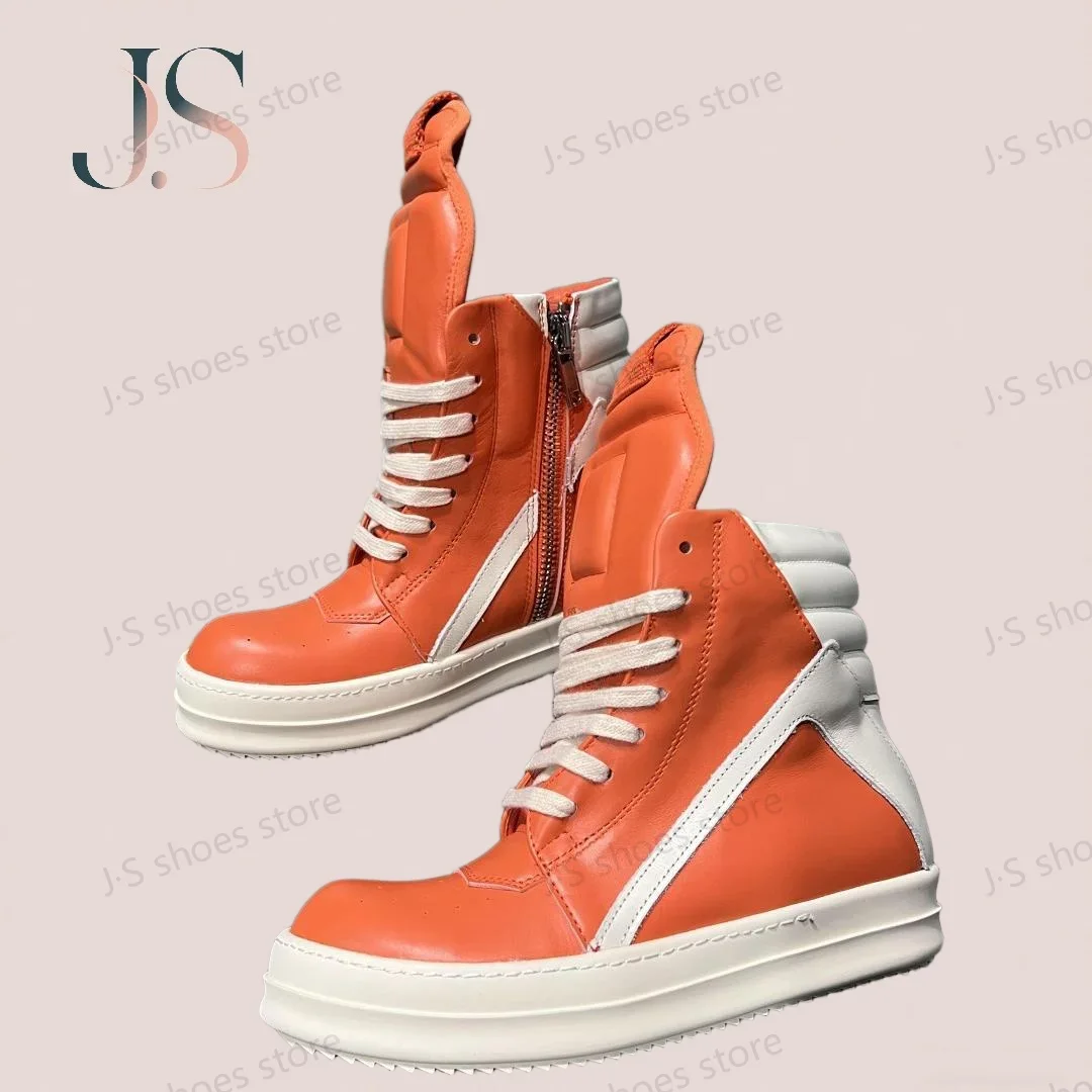 

R-o Design Orange Leather Boots High Top Shoe Luxury High Quality Men Shoes Women Sneaker Casual Sneakers Retro Ankle Boot
