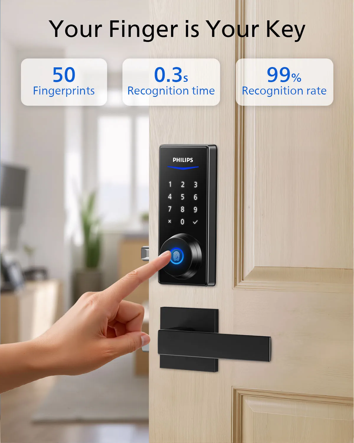 قفل ذكي ببصمة الإصبع من فيليبس، تحكم في التطبيق، قفل باب دخول بدون مفتاح، قفل تلقائي، بطارية طويلة لمدة 9 أشهر #1