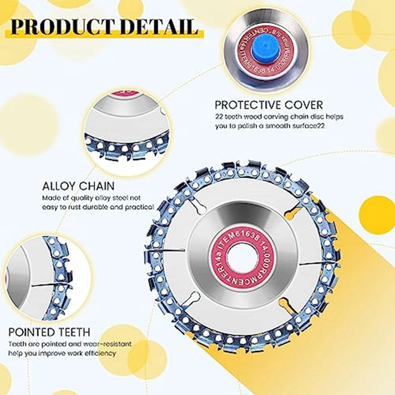 1 zestaw 5/8 Cal rzeźbione w drewnie tarcza łańcuchowa 4 Cal 22 ostrze piły do zębów rzeźbione w drewnie tarcza + 6 łańcuchy do pił zamiennych
