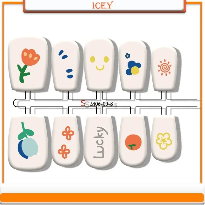 Icey Beauty Flores Fresca Imprensa em Unhas Semi Artesanal Unhas Wearables Pré Feito Códigos de Unhas Placas de Unhas