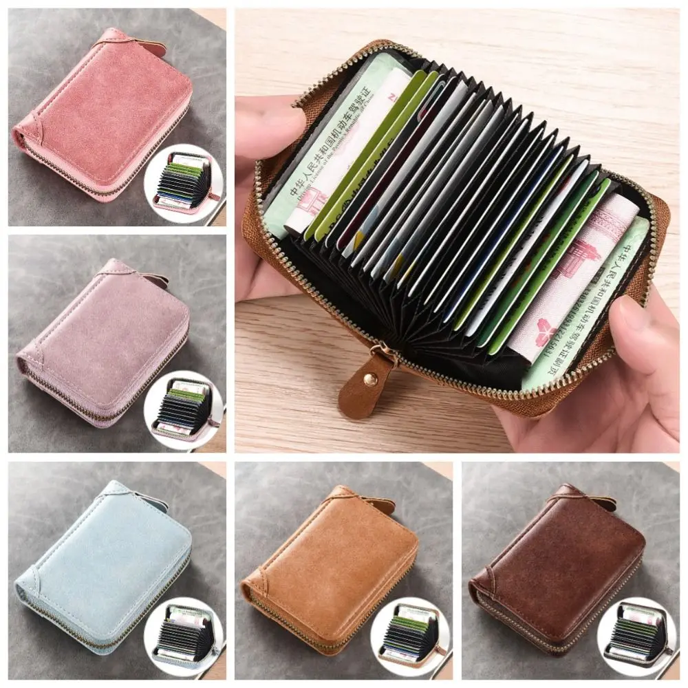 محفظة بسيطة لحمل البطاقات من الجلد الصناعي 14 فتحة للبطاقات حامل بطاقة FRID كم سعة كبيرة بلون سادة محفظة قصيرة للرجال للأولاد
