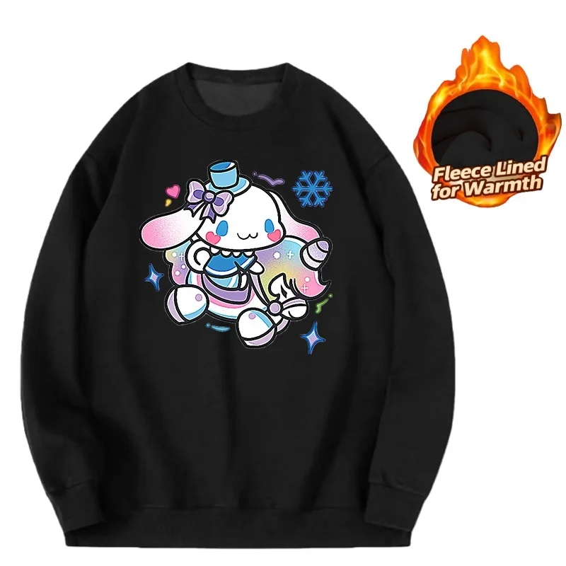 Camiseta de manga larga con cuello redondo y estampado de la serie Sanrio, linda y cálida camiseta de manga larga con cuello redondo y forro polar, 100% algodón
