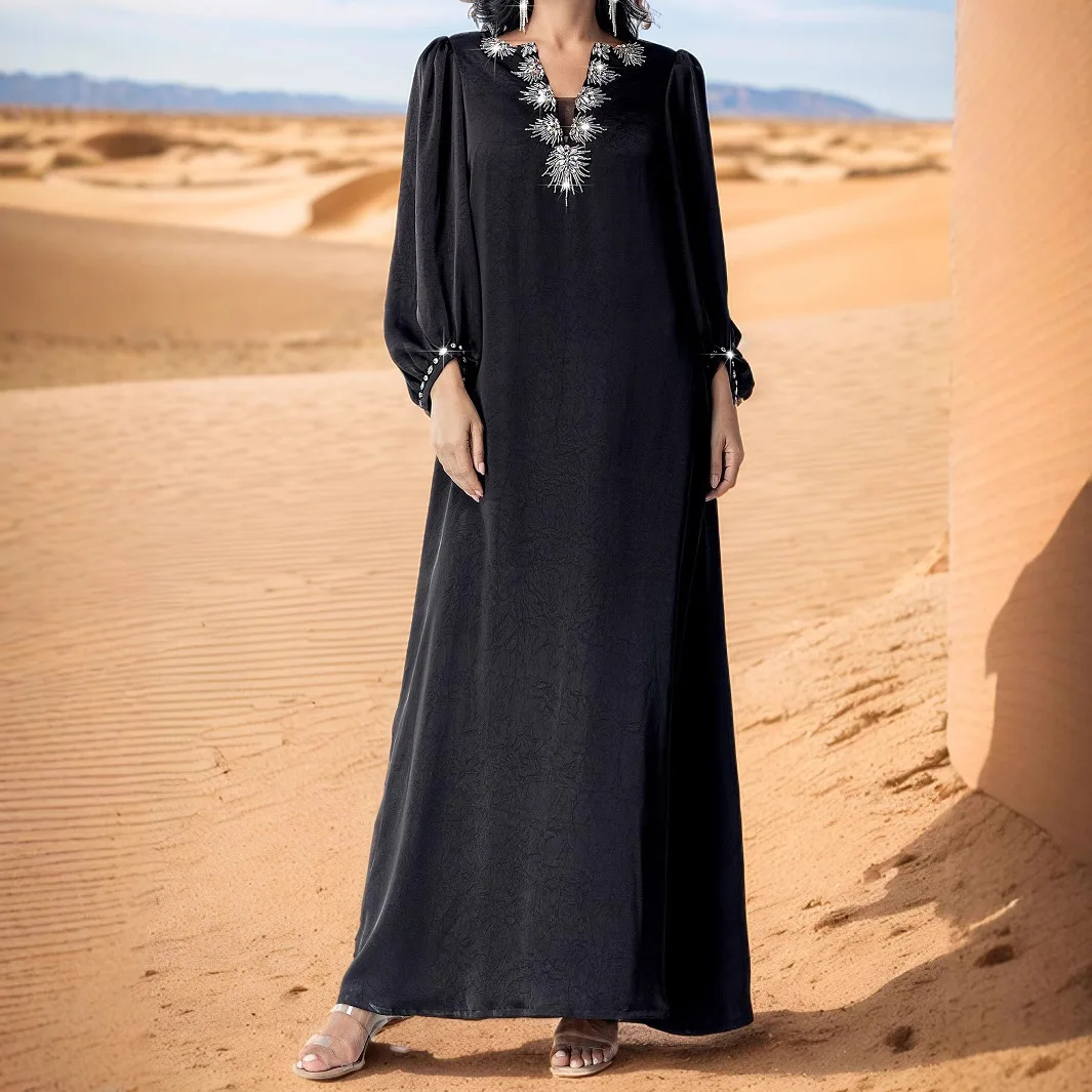 

Ba5009 Hand-sewn Rhinestone Robe New Long Dress Elegant Long Sleeve Dress Evening Gown Abaya Ramadan Dubai Luxury Islam Elegant