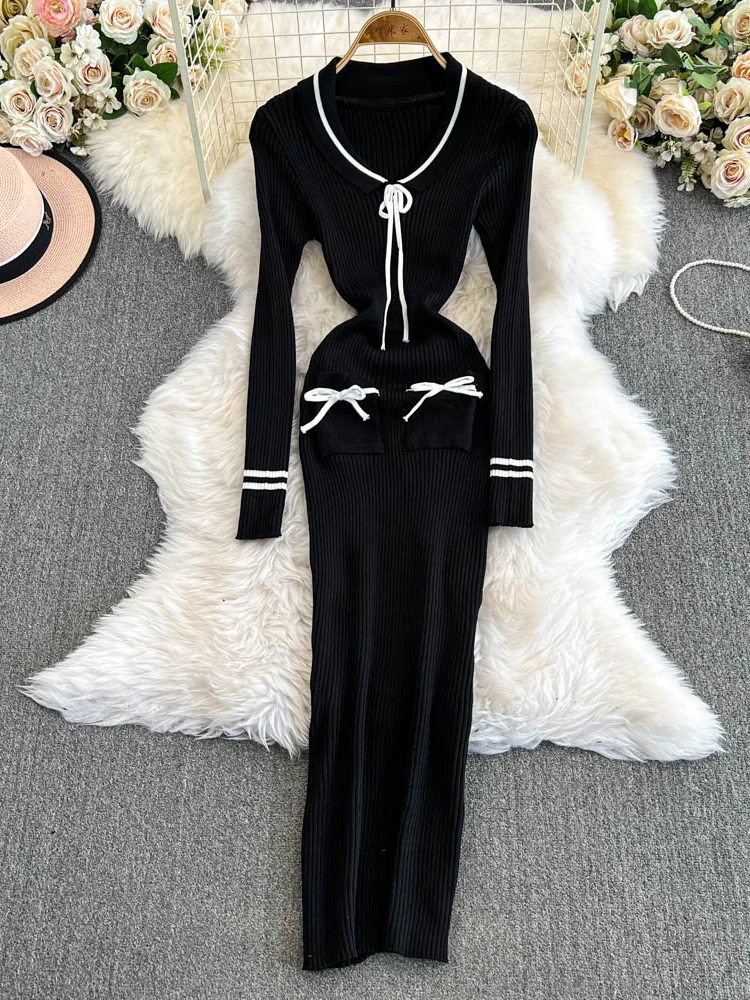 Slim Fit High Waist  Knot mid Length Skirt Dr Winter New Sle Butt Lifting Elastici Dr Korean Sle Commute