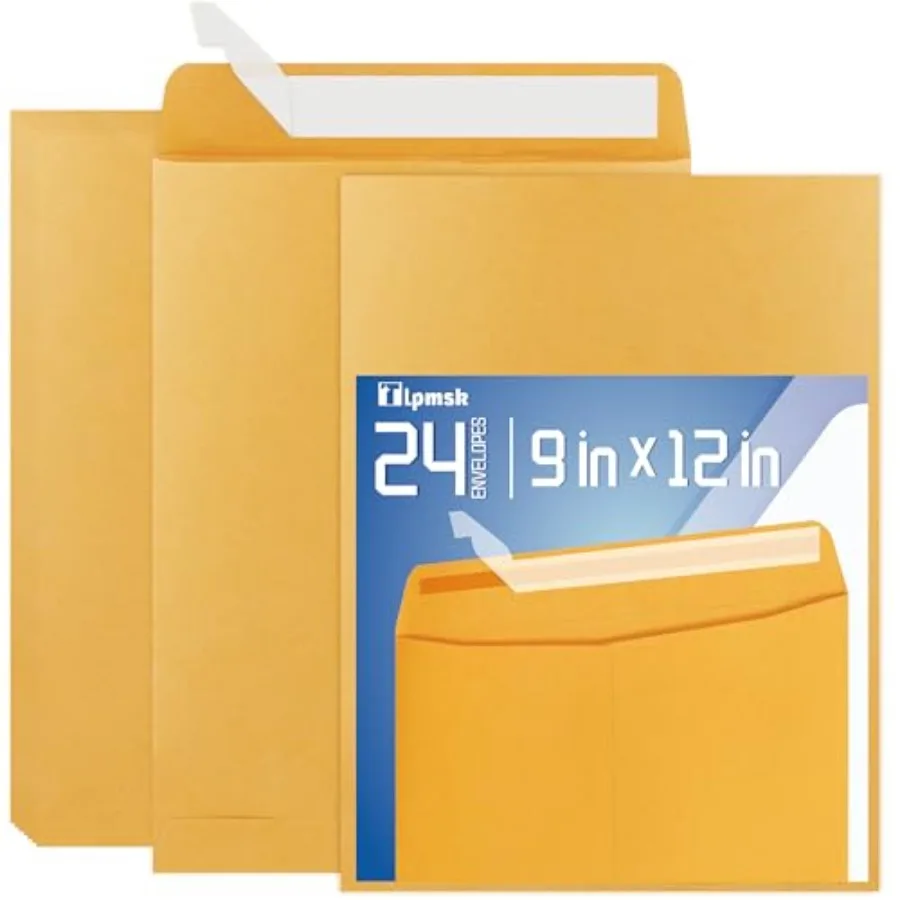 

9x12 Catalog Mailing Envelopes - 24 Count, Self Seal Stay Flat Brown Kraft Envelopes, Heavy Duty Shipping Mailers for Documents