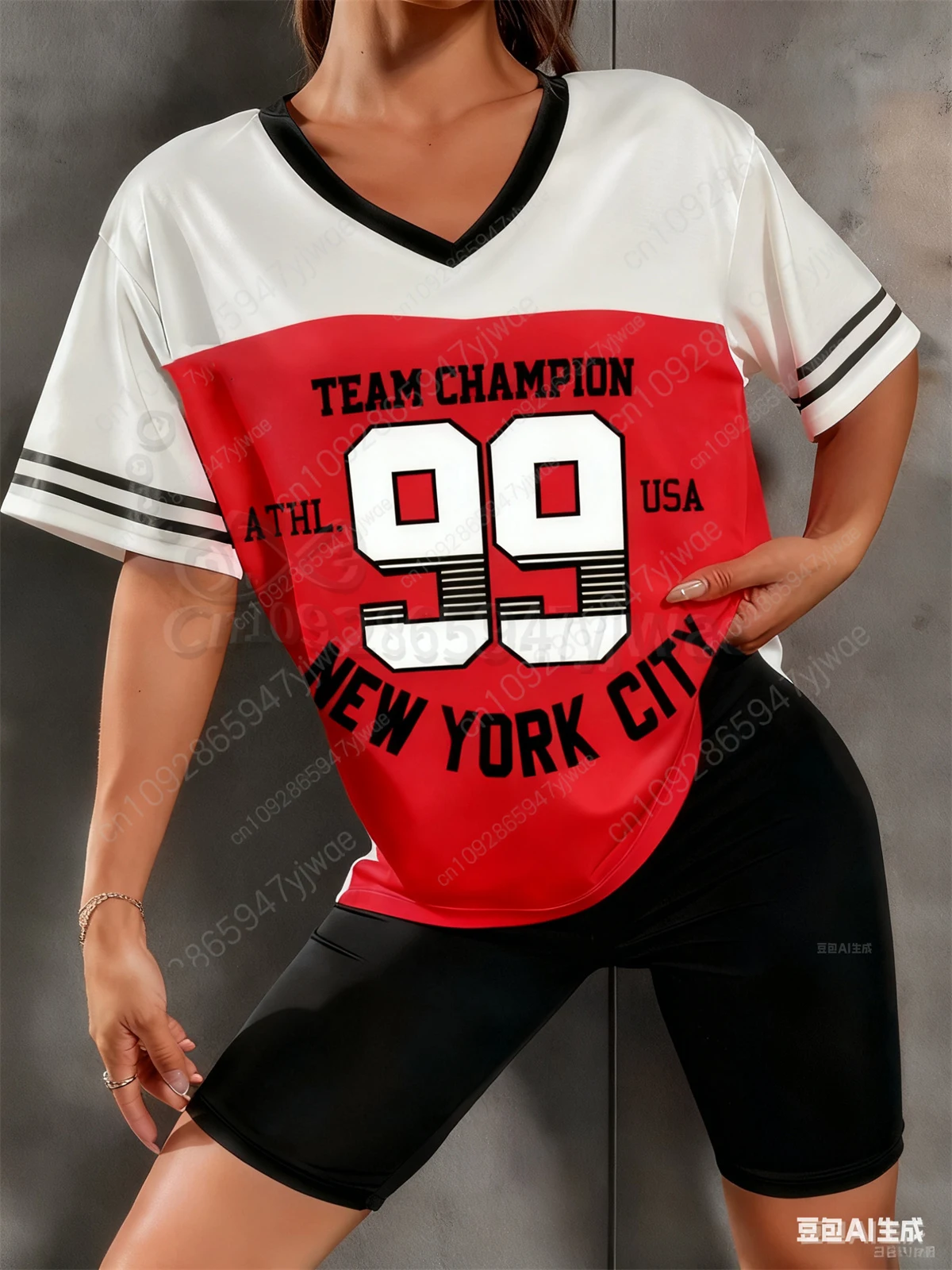 نيويورك كاليفورنيا Babygirl مطبوعة نمط جيرسي تي شيرت الصيف المرأة الخامس الرقبة التجفيف السريع ملابس رياضية قصيرة الأكمام الطرف المحملة #2