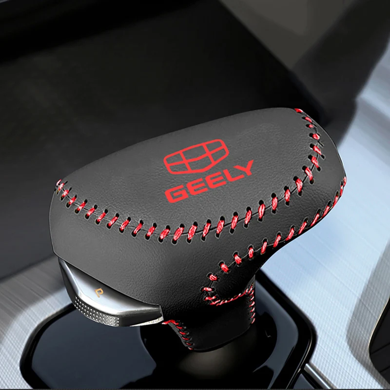 For Geely Coolray 2018-2021 BinYue Leather Shift Knob Cover Car Accessories Interior Shift Lever Cover Gear Stick Automobiles