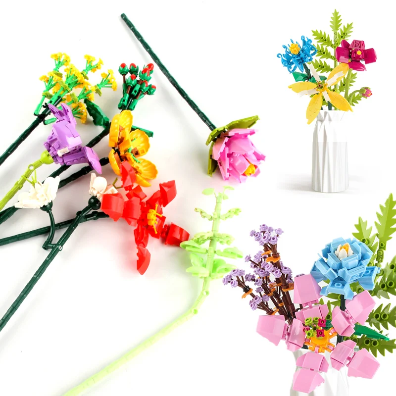 

Имитация букета, модель цветка, строительные блоки, MOC, розы/пионы/Осматантус/трава для жениха, растительный орнамент, кирпичи для девочек, игрушки «сделай сам», подарки