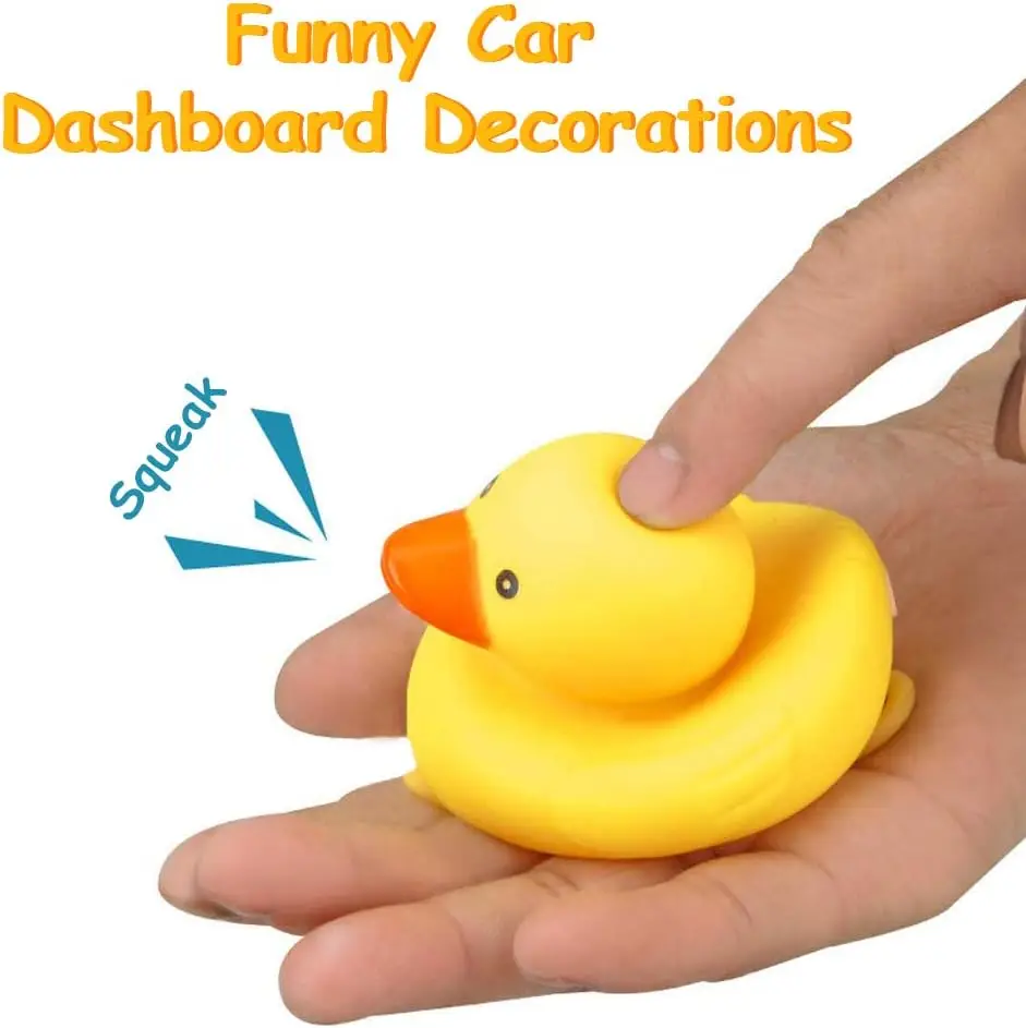 Rubber Duck Car Ornament, pato amarelo, Dashboard Decorações, Squeeze Duck, bicicleta chifres com hélice capacete, 2 pcs