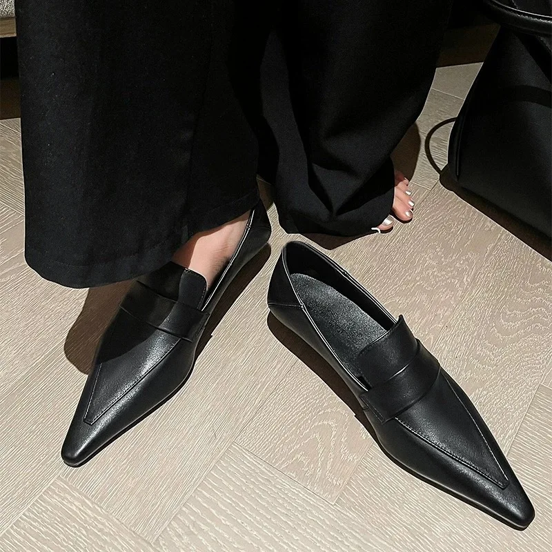 Pointed Toe Pumps Elegant Women Shoes Fashion Shallow British Style Leather Autumn Shoes Mature Kitten Hee Office Shoes Women