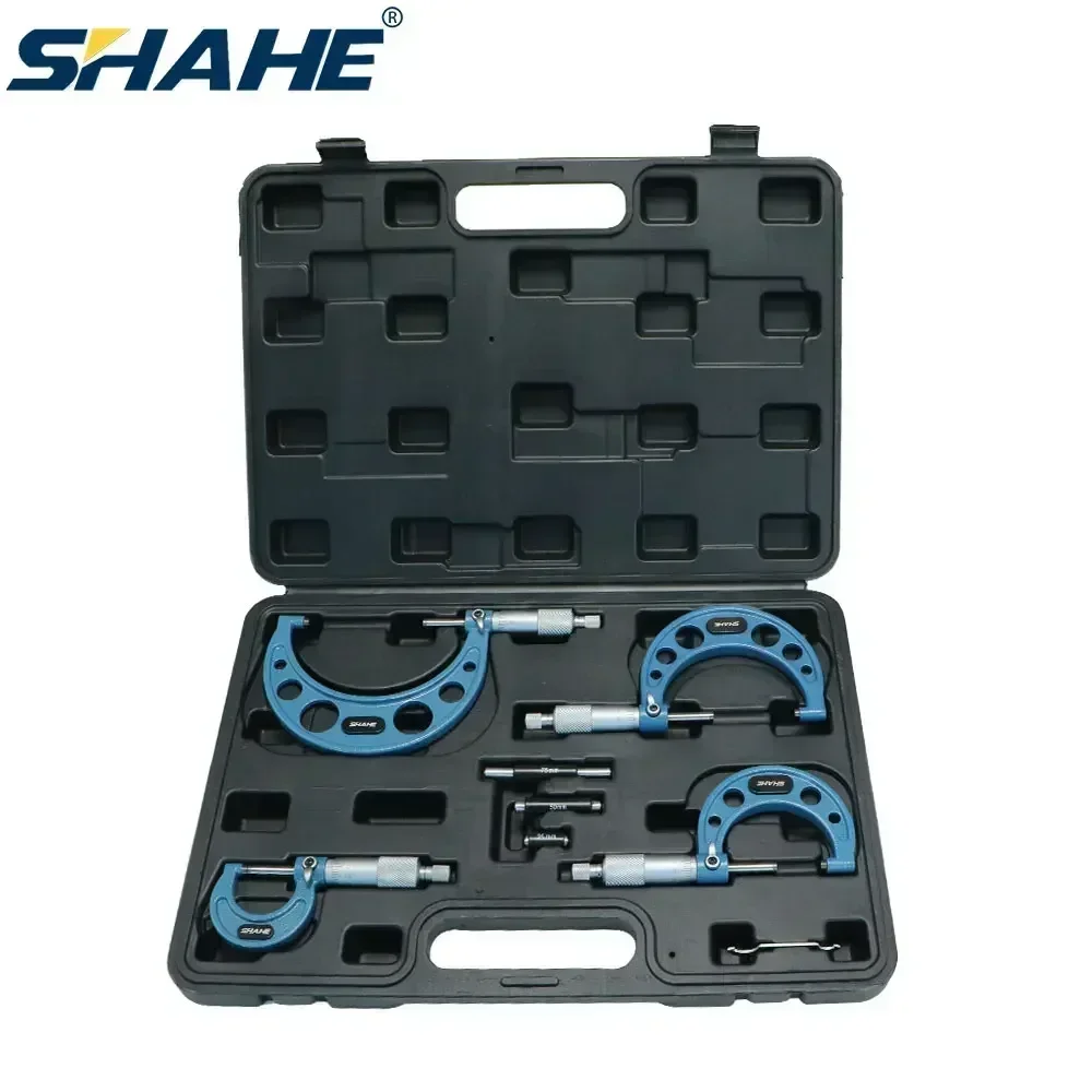 SHAHE Outside Micrometer Set 0-25mm 25-50mm 50-75mm 75-100mm 0.01mm Micrometer Gauge Meter Micrometer Measuring Tools