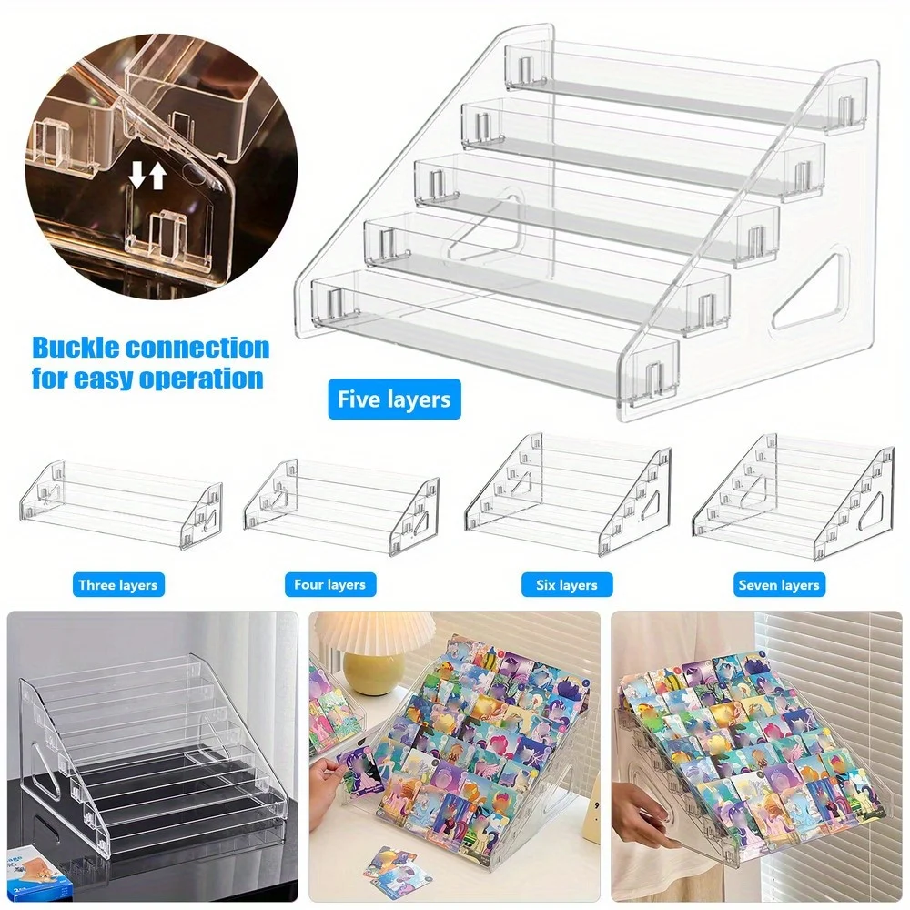 3-7 Tier Clear Acrylic Collector Card Display Stand Rack Shelf , Suitable for Flower Shops And Gift Stores, Home Decor
