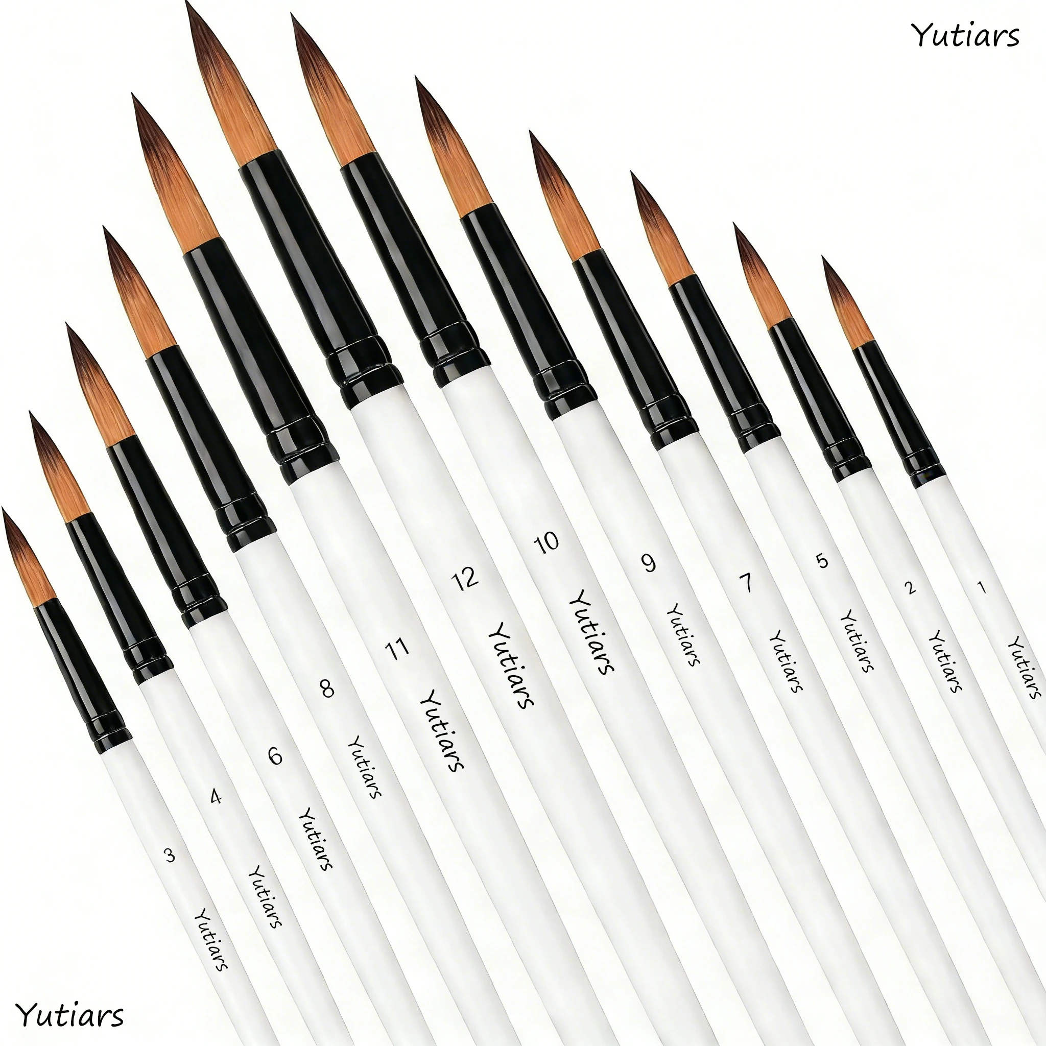 

12 шт., набор профессиональных кистей для рисования, нейлоновые волосы, круглый кончик, деревянная ручка для акриловой акварели, масляной живописи, товары для рукоделия