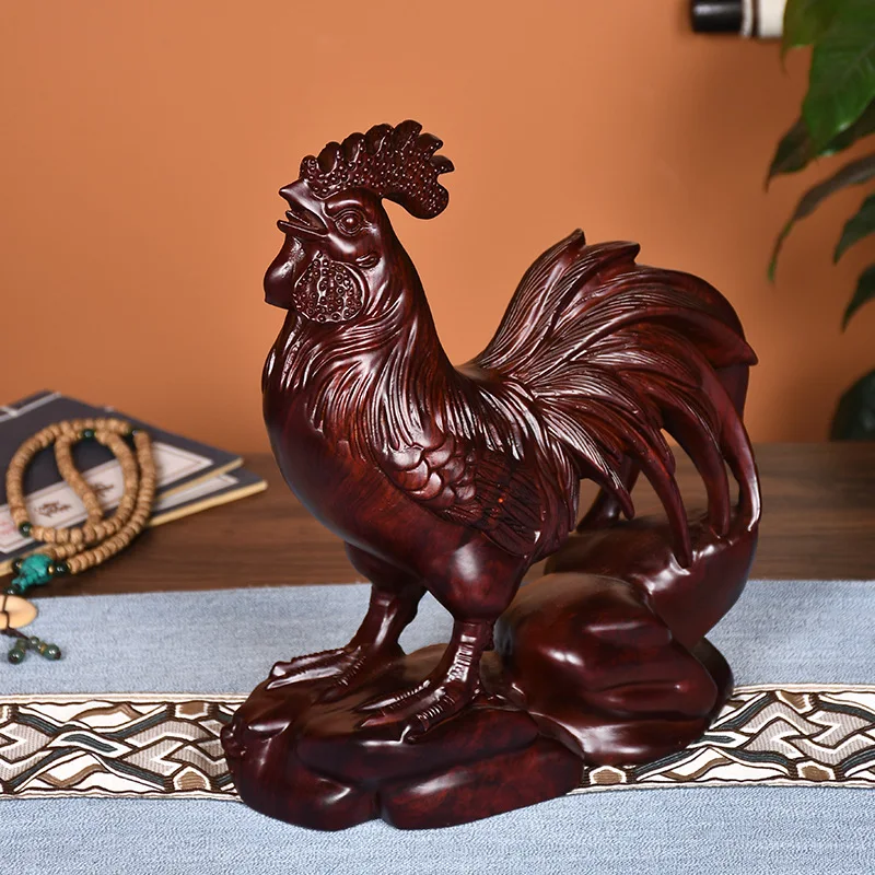 Ebony Wood Carved Chicken Twelve Zodiac Wood Rooster Decoration Home Living Room TV Cabinet Decoration Gift Crafts