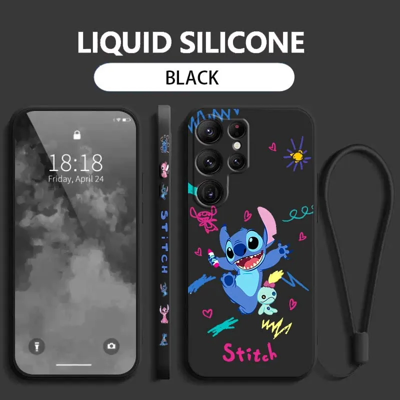 

Stitch Cute Popular Art For Samsung Galaxy S25 S24 S23 S22 S21 S20 Ultra Plus FE 5G Liquid Left Rope Cover Phone Case
