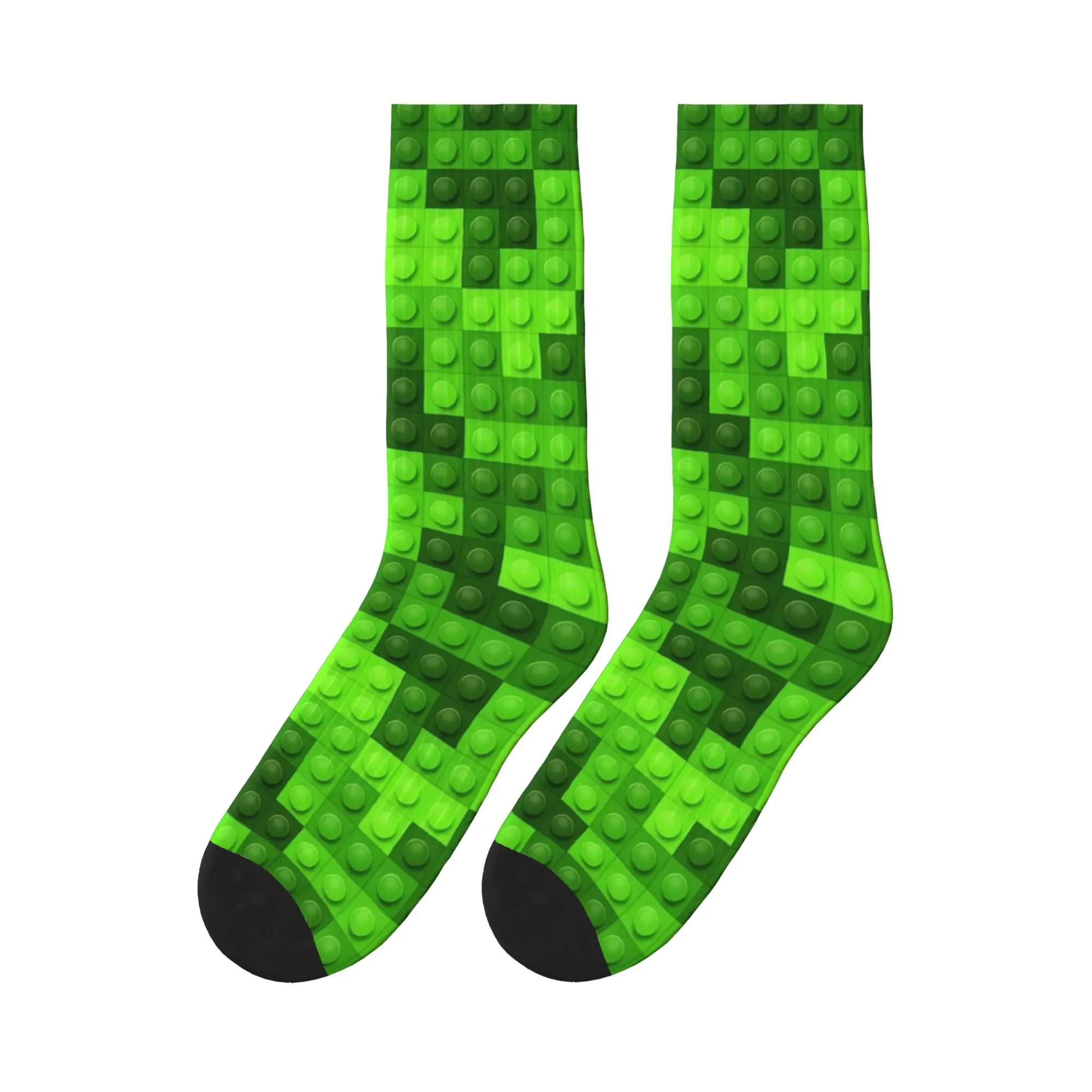 Lime Green Gradient Building Blocks Pattern Socks Autumn Stockings Gothic Men Breathable Socks Custom Skateboard Anti Socks