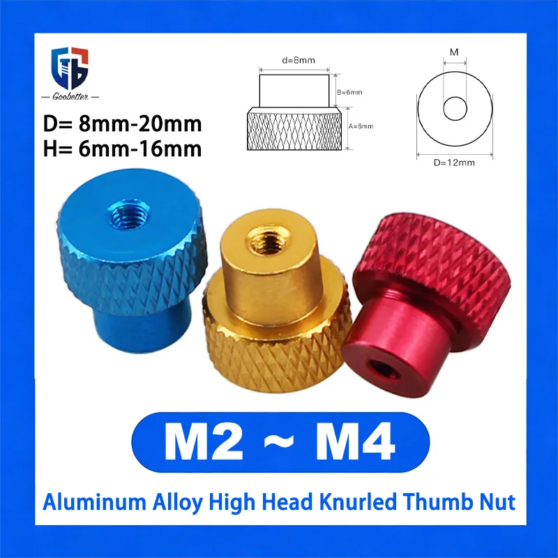 

M3 M4 Colorful High Head Knurled Thumb Nuts Aluminum Alloy Through Hole Nuts for Camera Tripod Live Stand Black Blue