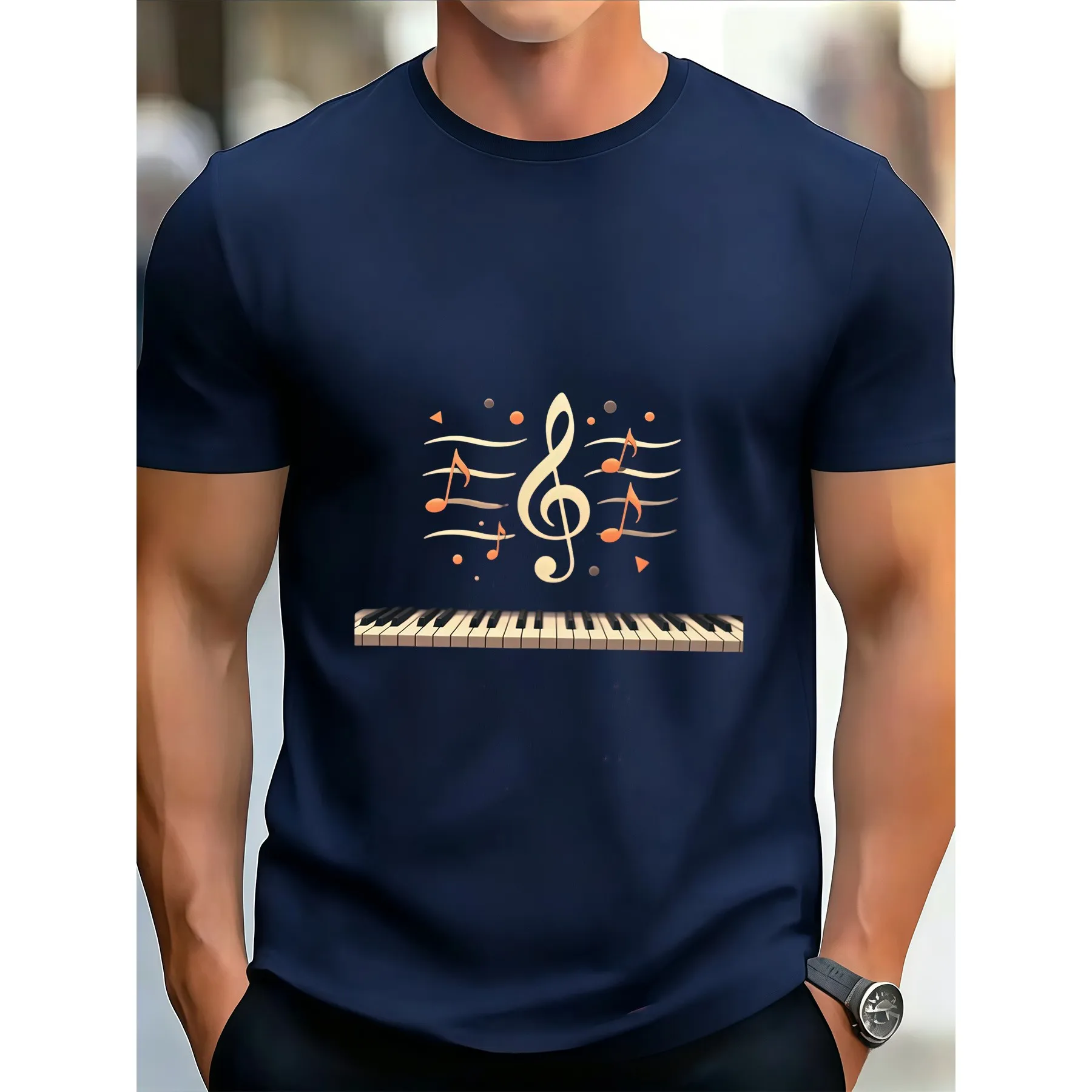 Music Note Treble Clef Graphic Tee for Men Soft Breathable Cotton Crew Neck Short Sleeve Casual Summer Shirt