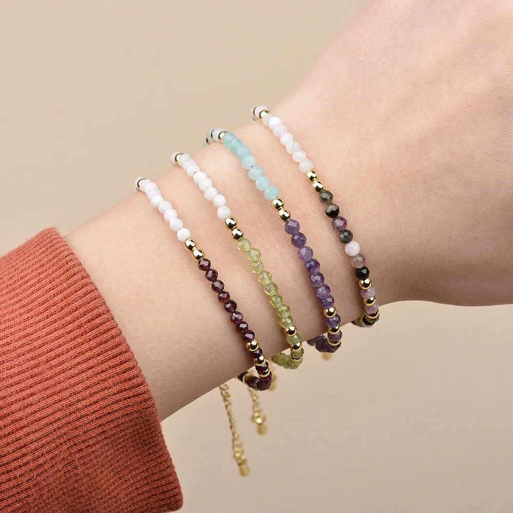 3mm Faceted Sunstone and Moonstone Fashion Bracelet for Women