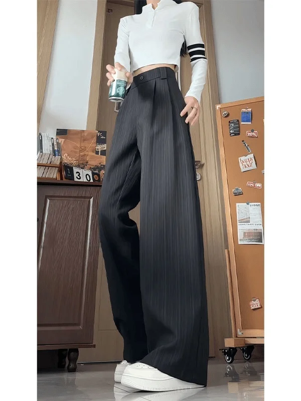 

American Textured Bla Casual Pants Men Women Autumn Straight Loose Slimming Micro Flared Pants High-End Small West Pants