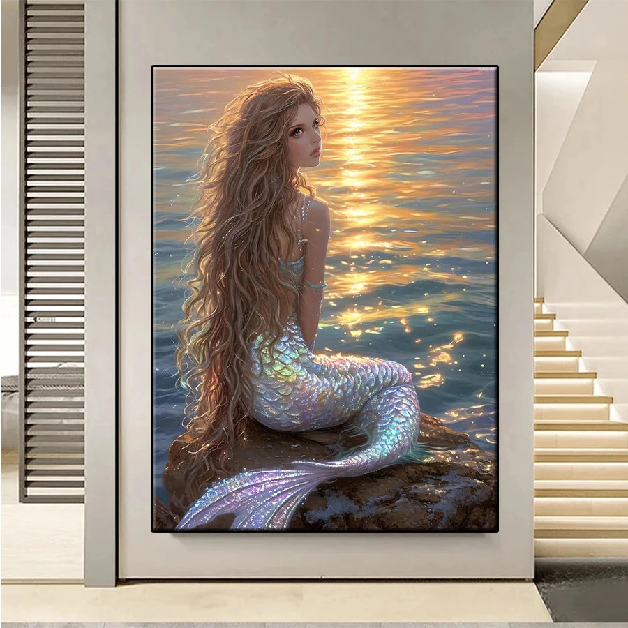 5D Diamond Painting Kit New Sunset Sunshine Beach Mermaid Full Diamond DIY Art Crafts Home Adult Decoration Gift