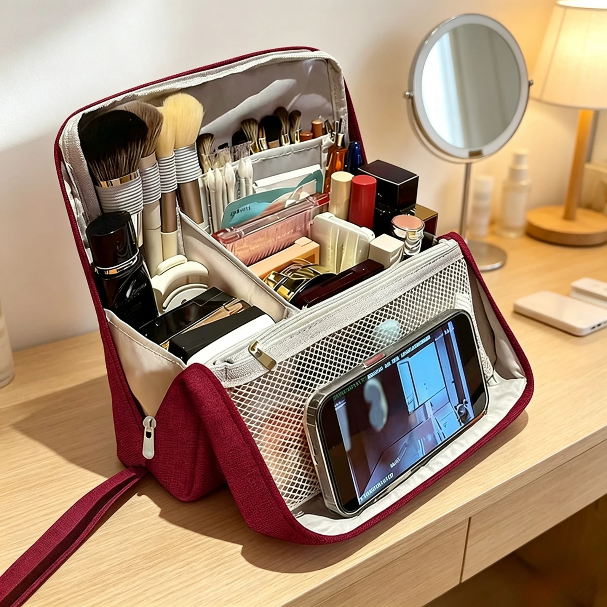 Large-capacity Portable Cosmetic Bag Vertical Desktop Storage Multifunctional Cosmetic Storage Bag Stationery Pen Storage Bag
