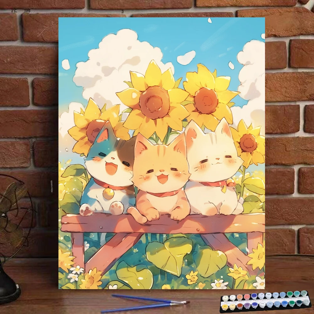 Painting by Numbers Sunflower Cat Art Culture Digital Painting Handmade Adult Children Gift Wall Decoration Dig