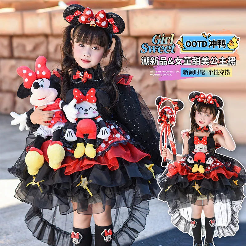 

Платье принцессы для девочек с рисунком Минни Лолиты, весеннее платье для отдыха, новое детское кавайное модное платье с Минни Диснеем, платье для дня рождения
