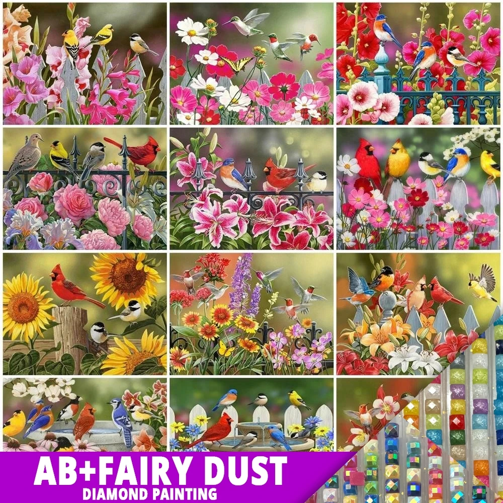 AB Fairy Dust Diamond Painting Colorful Embroidery Mosaic Bird Flower 5D DIY Kits Animals Modular For Wall Stickers Home Decor