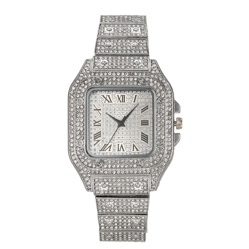Foreign Trade Popular Style Cross-Border Hot Sale Fashion Square Diamond Full Diamond Roman Scale Women's Watch Women's Watch Qu