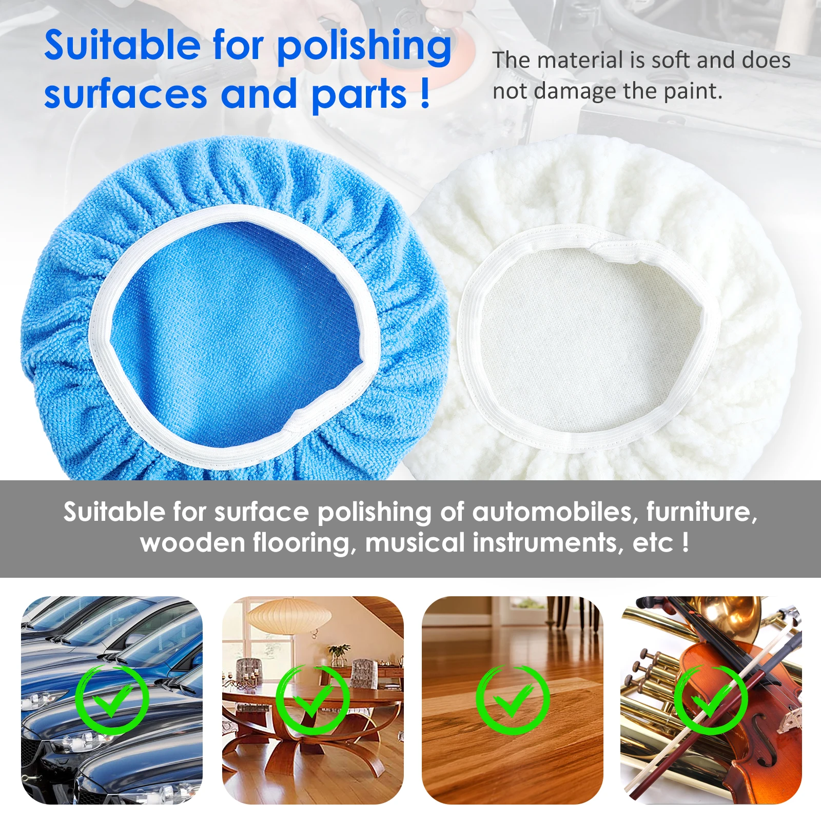 15Pcs Car Polisher Pad Bonnet 7-8 Inch 9-10 Inch Reusable Car Buffing Pad Cover with Microfiber Wax Pads Woollen Polishing Pads