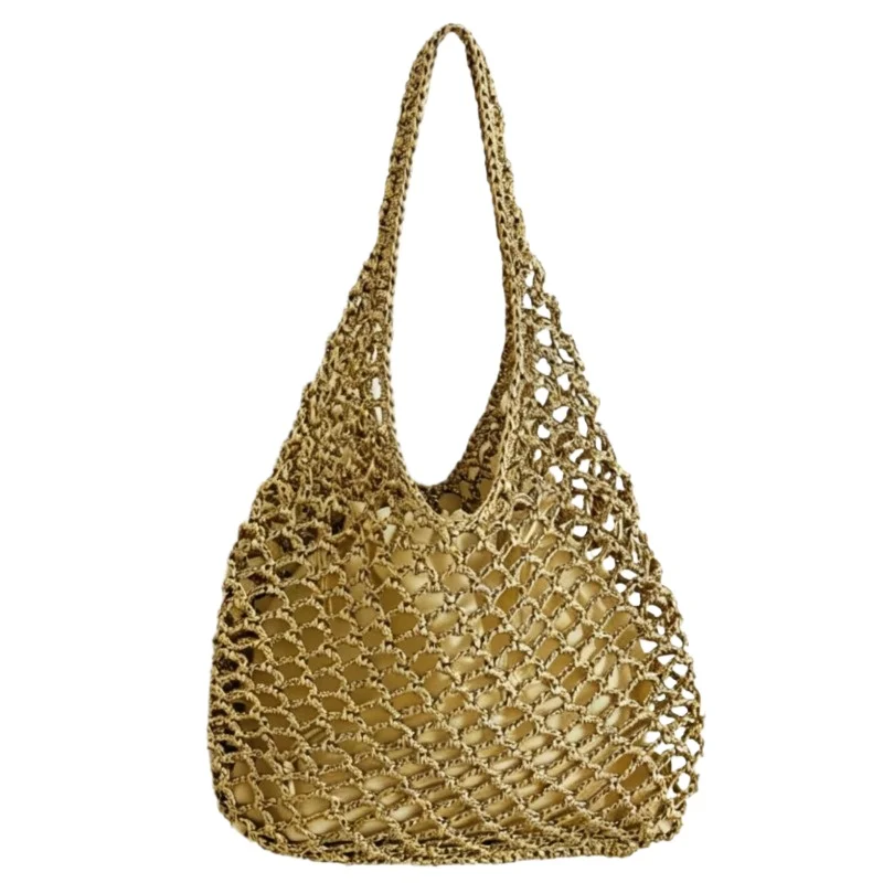 

Women's Crochet Beach Tote Bag Large Capacity Shoulder Bag Cotton Rope Hollow Out Boho Summer Vacation Style