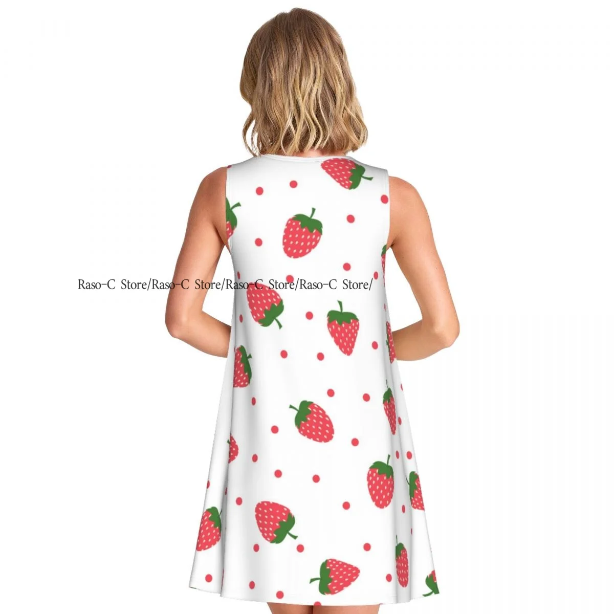 Women's Dress Bright Strawberries And Dots Summer Casual T Shirt Beach Cover up Tank Dress