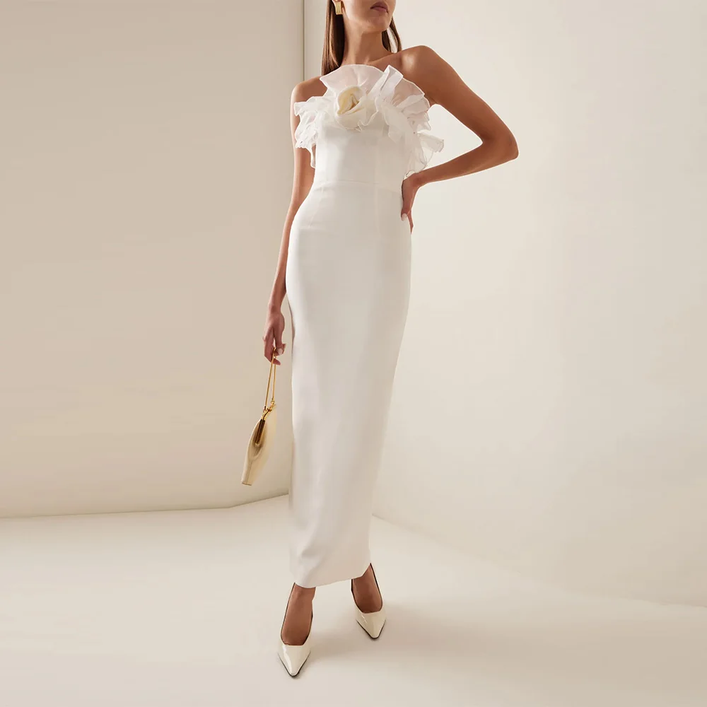 

Customized Ivory Strapless Sleeveless Evening Dress Delicate Flowers Split Party Dress High Quality Bespoke Occasion Gowns