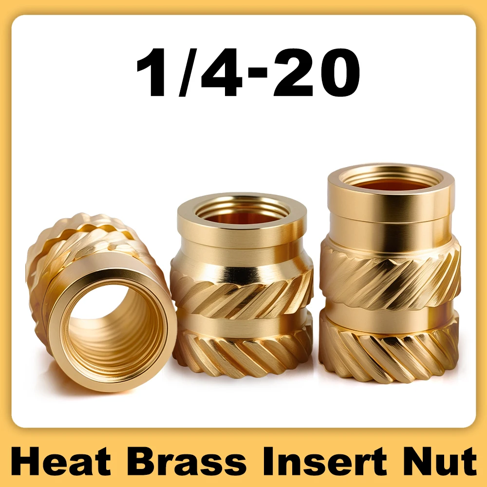 1/4-20 UNC Heat Brass Insert Nut Double Twilled Knurled Injection Molding Embedment Inserts Hot Melt 3D Printing Inserts Nuts