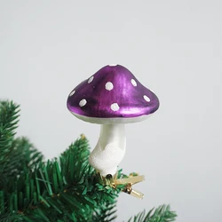 Glass Mushroom Clip Christmas Tree Ornaments Decorations for Home Mushroom Christmas Baubles New Year 2024