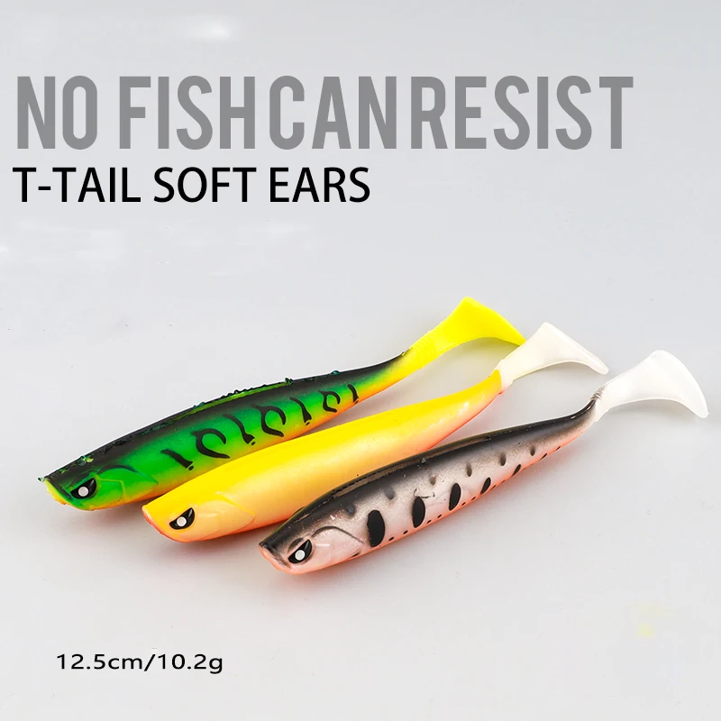

3Pcs/set New T-tail Soft Bait Realistic Fish Bait 12.5cm-10.2g With Grooves On The Back Suitable For Bass Fishing Accessories