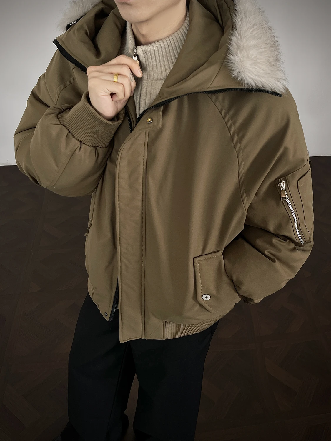 

Американская рабочая одежда: Мужская зимняя модная ретро-куртка из хлопка с капюшоном, теплая, свободного кроя, со съемным меховым воротником