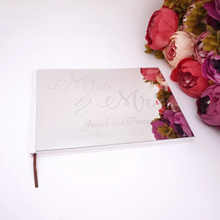 25*18cm Mr&Mrs Style Personalized Acrylic Mirror Cover Wedding Guestbook Birthday Gift Custom Couple Names&Date Journal Book