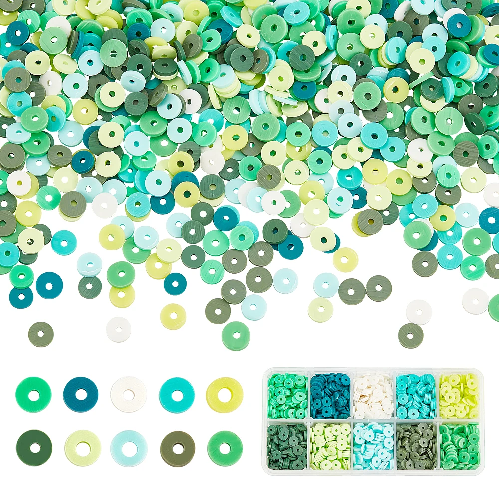 2500pcs Vinyl Chip Disc Beads Green Heishi Beads for St. Patrick”s Day 10 Colors 6mm Flat Round Ploymer Clay Beads for Boho