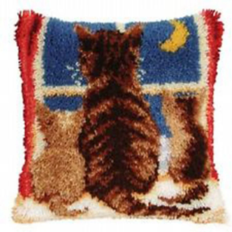 Cat Embroidery Pillow Coarse Wool Hand Knitted Cross Stitch Latch Hook Kit Carpet Embroidery Material kussen borduren kruissteek