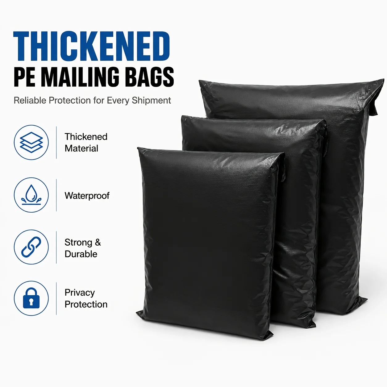 70Pcs Black Thickened PE Self-Adhesive Mailing Bags, Multi Sizes Available, Opaque Waterproof Shipping Envelopes for Clothes, Sh view 4