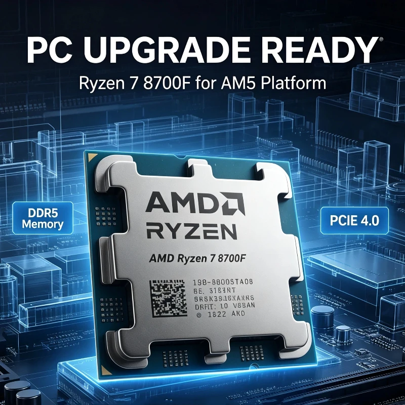 CPU Ryzen 7 8700F 4.1GHz 16M L3 Cache 65W TDP Socket AM5 4NM DDR5 PCIe4.0 Without Cooler Must Use Discrete Graphics Card